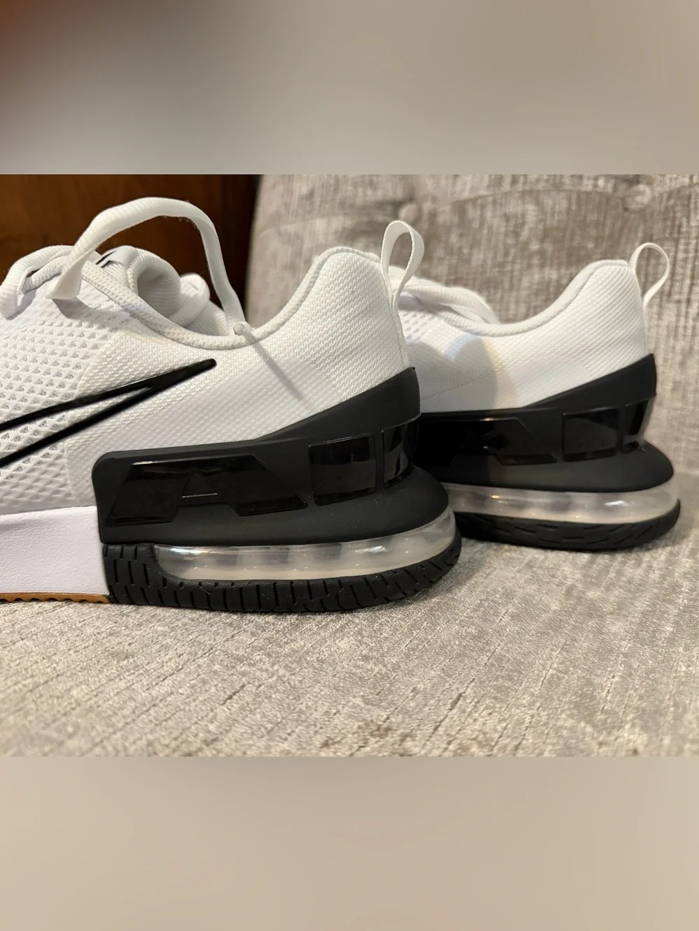 New Men's Nike Air Max White Sneakers with Black Swoosh and Gum Trim